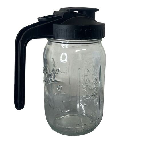 Ball Wide Mouth Glass Drinking Jar Pitcher with Black Lid Clear Fruit Design New - Picture 1 of 5
